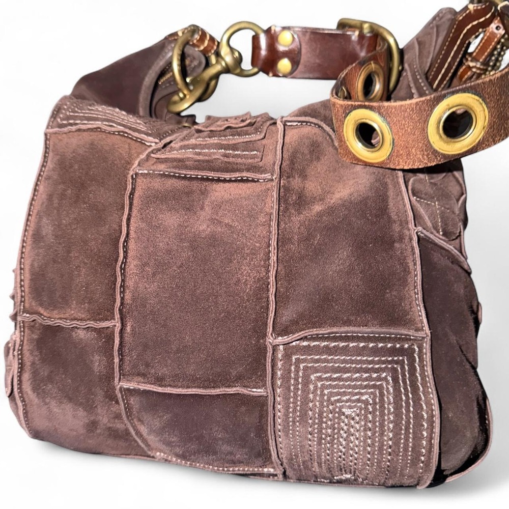 Rare Vintage Coach Brown Suede Patchwork Hobo Bag - Gem